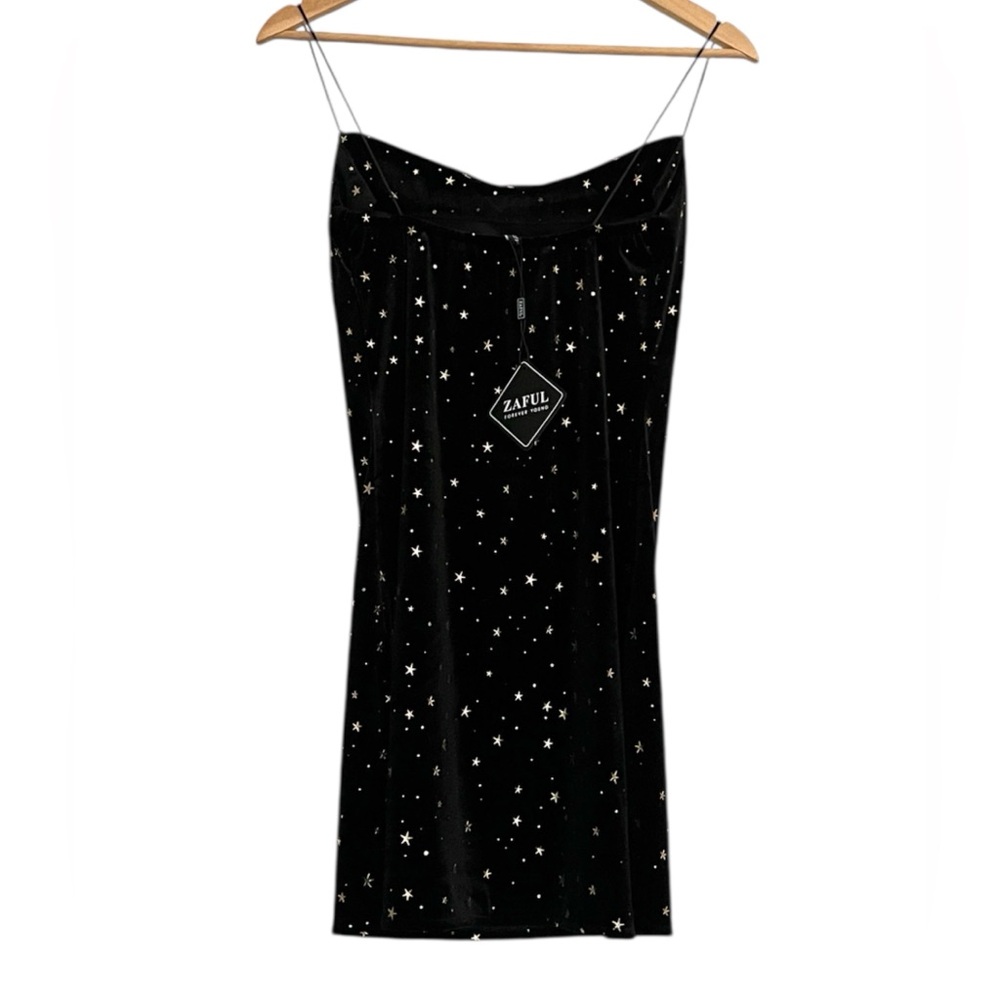 Zaful Black Velvet Prom Dress w Gold Stars Mini Spaghetti Straps Side Slit 4